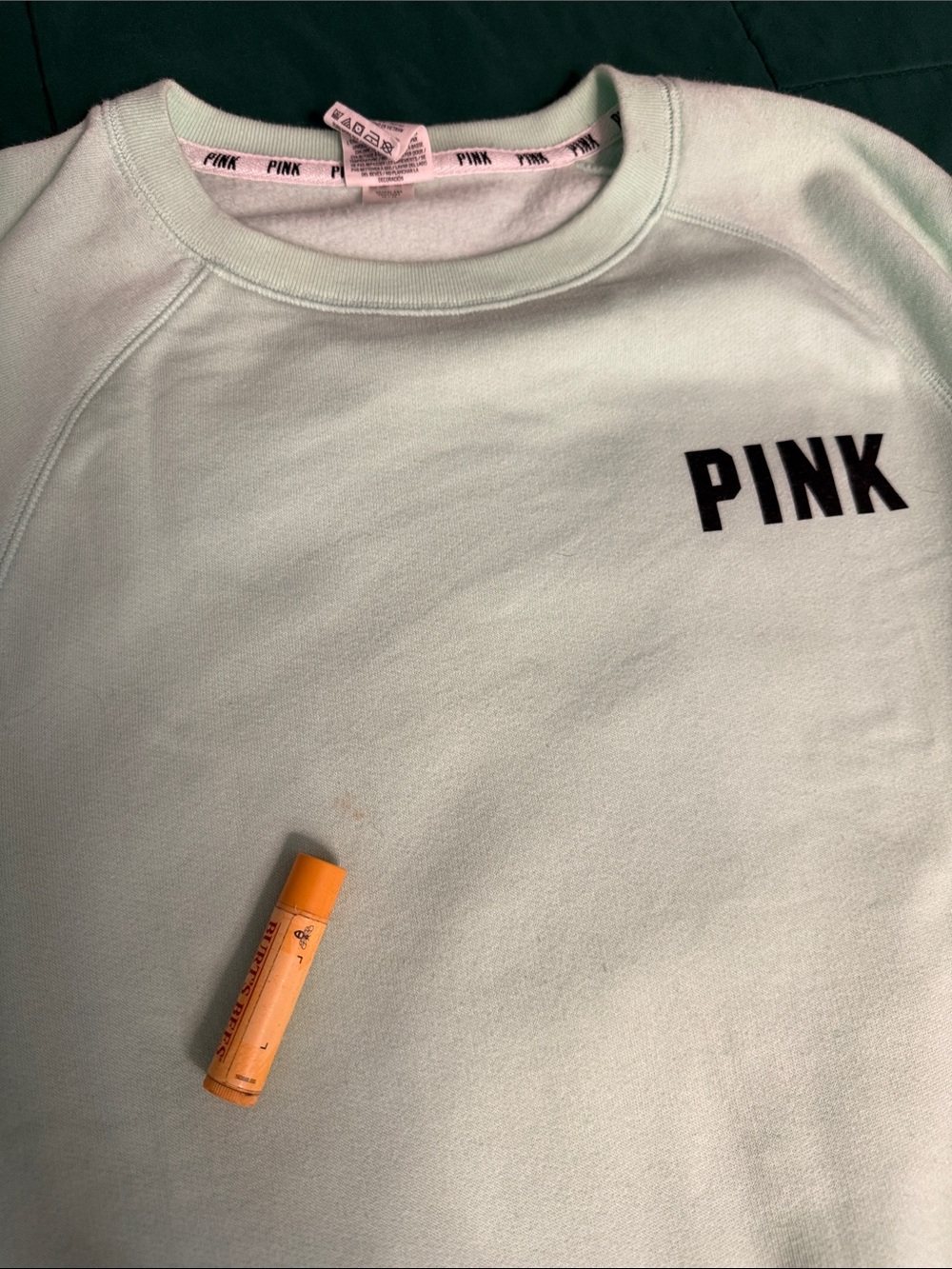 PINK Victoria's Secret Mint Green Crewneck Sweatshirt with Leopard-print - Picture 5 of 5